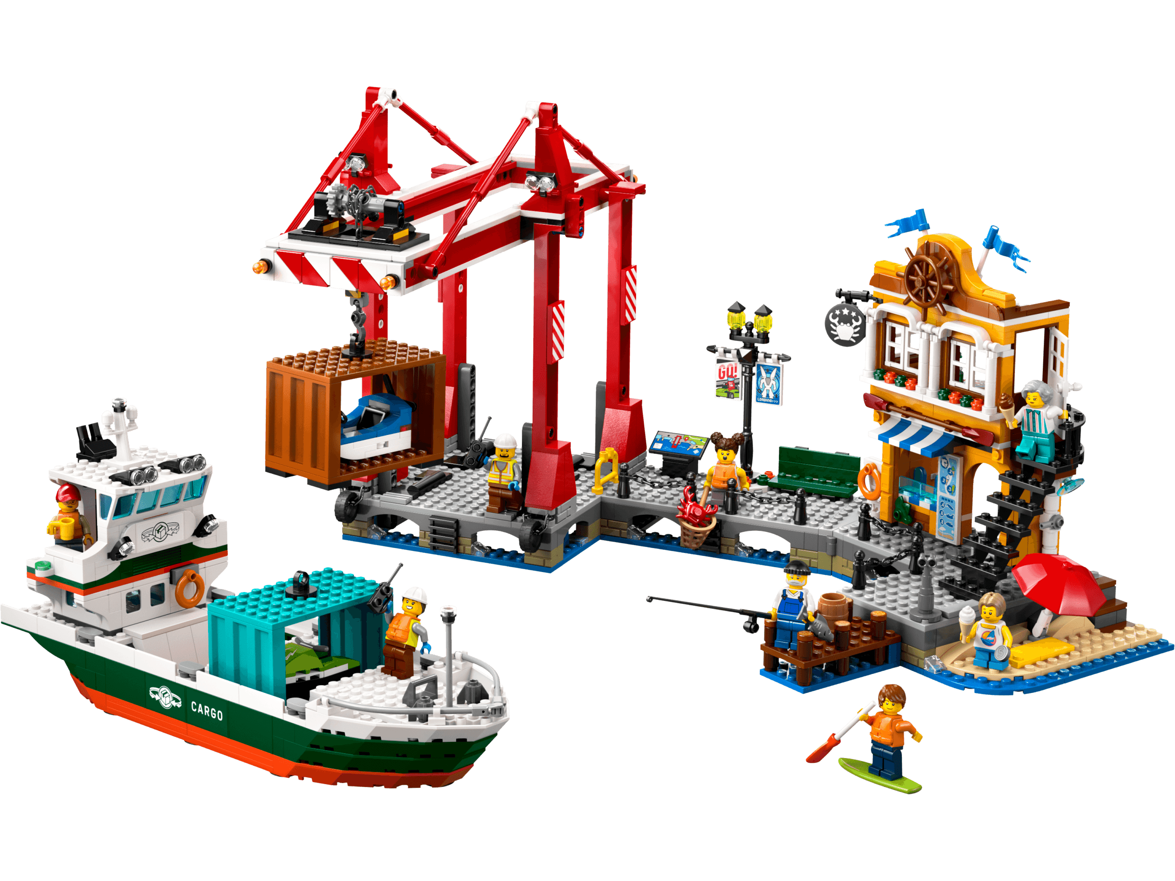 Seaside Harbor with Cargo Ship